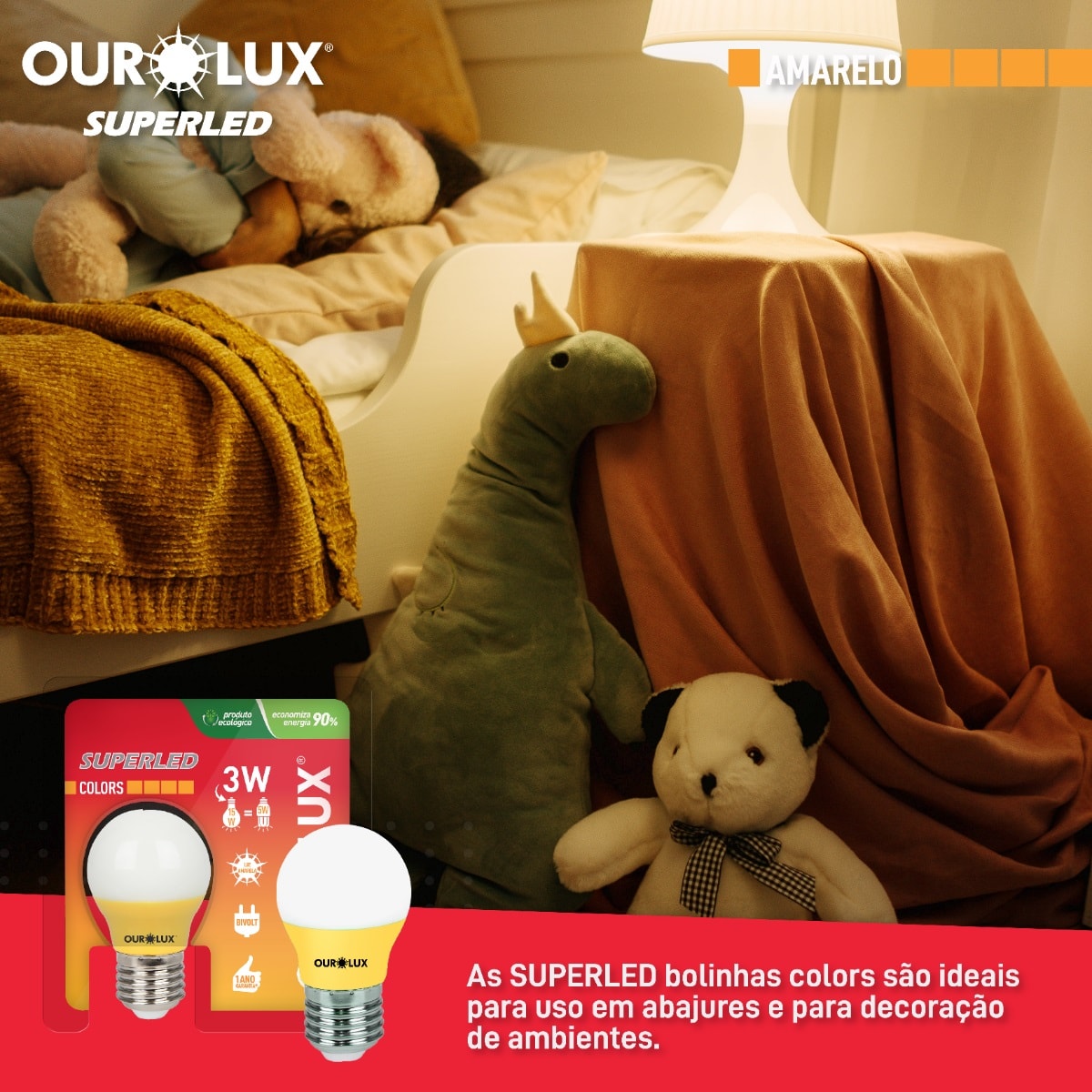 Lâmpada LED Ourolux Superled S30 Colors 3W Amarela Bivolt - 05433