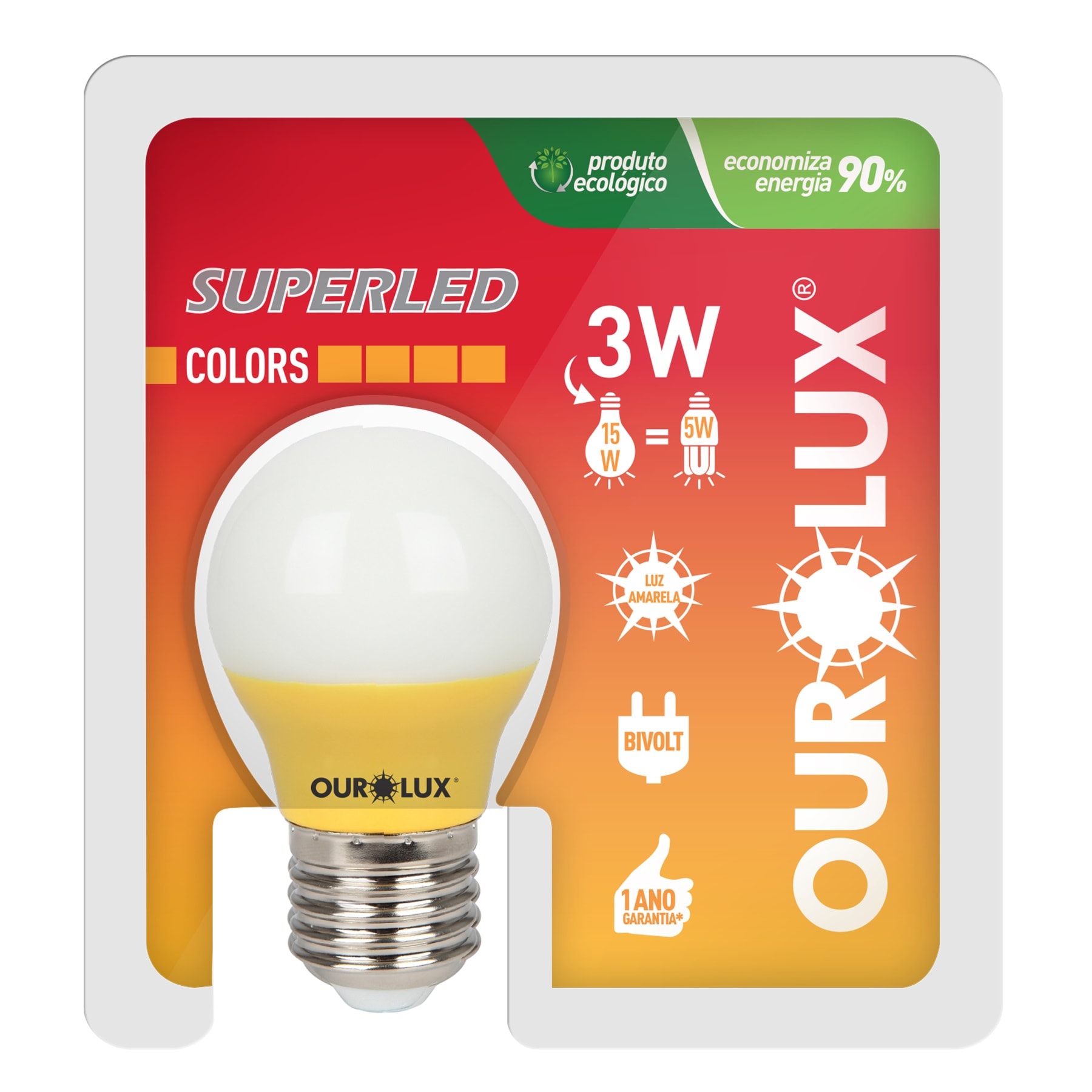 Lâmpada LED Ourolux Superled S30 Colors 3W Amarela Bivolt - 05433