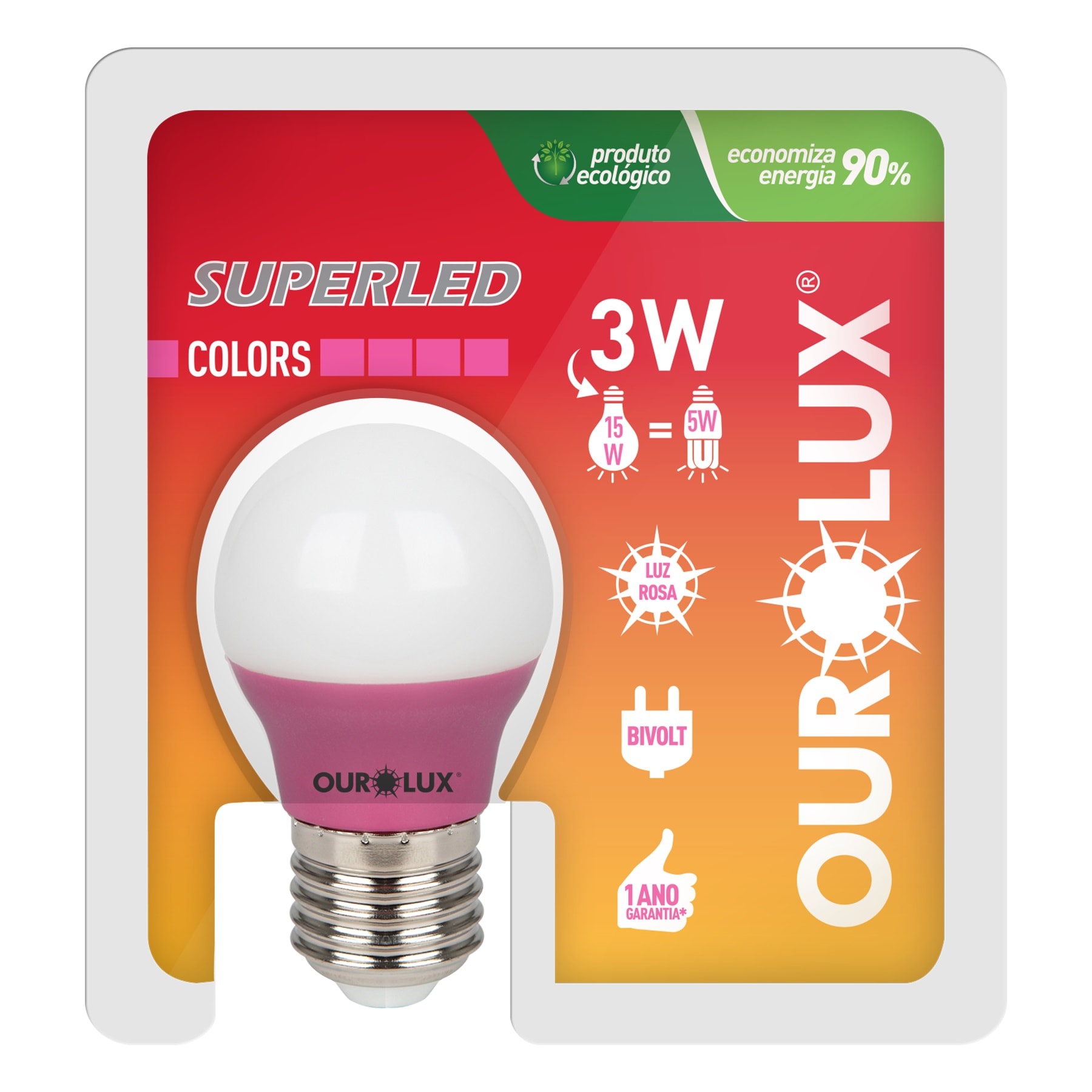 Lâmpada LED Ourolux Superled S30 Colors 3W Rosa Bivolt - 05430