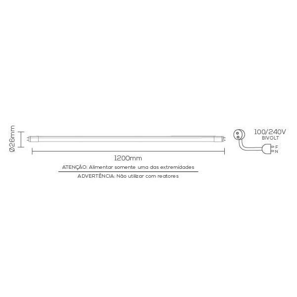 Lâmpada LED Tubular Evoled 120cm 20W 3000K Bivolt - LE-3266