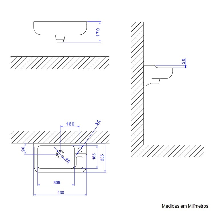 Lavatório de Banheiro Deca Izy 43 x 23,5cm Branco - L.100.17