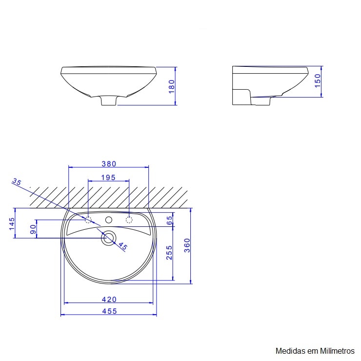 Lavatório de Banheiro Deca Izy 45,5x36cm Branco - L.915.17