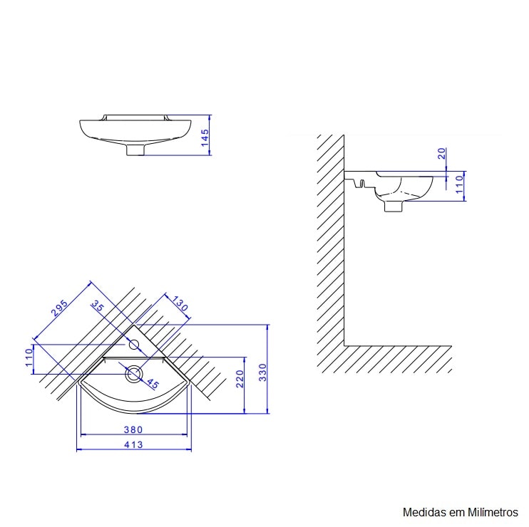 Lavatório de Banheiro Deca Izy de Canto 41 x 33cm Branco - L.101.17
