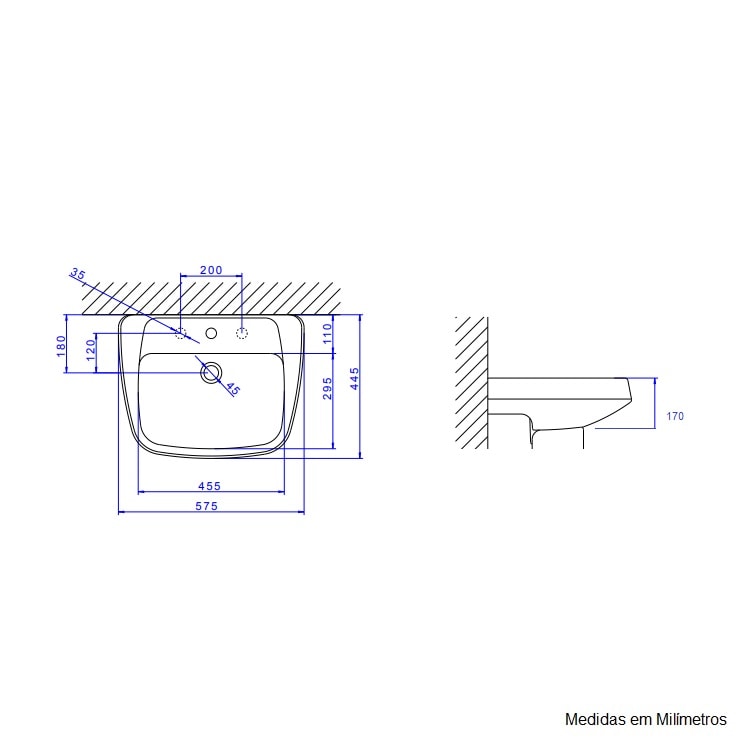Lavatório de Banheiro Deca Monte Carlo 57,5 x 44,5cm Branco - L.81.17