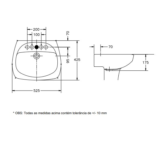 Lavatório de Banheiro Incepa Thema Plus 52 x 42cm Branco