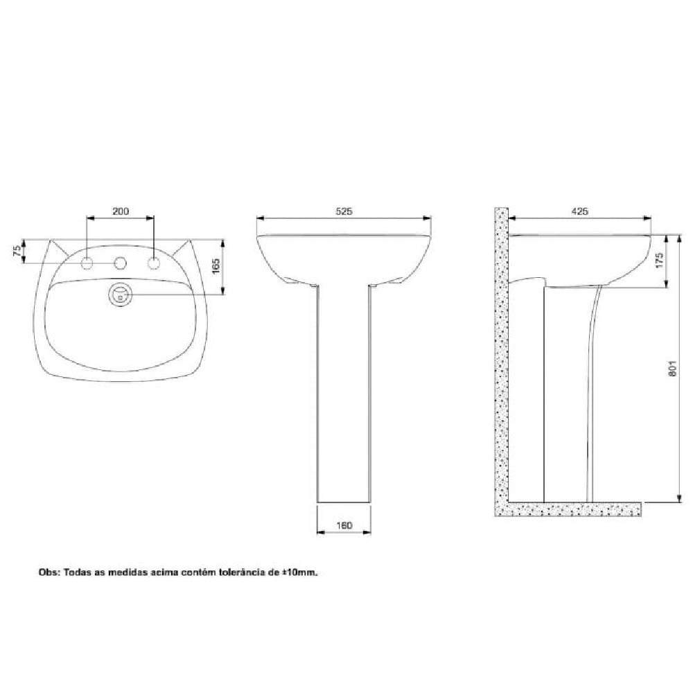 Lavatório de Banheiro Incepa Thema Plus 52x42cm Branco