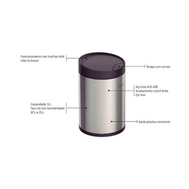 Lixeira Inox Tramontina Smart Sensor 6L - 94543/106