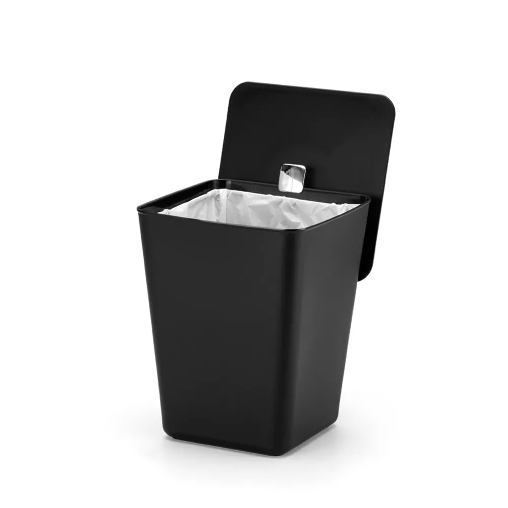 Lixeira Quadrada Arthi Preta 7L Com Tampa e Aramado Interno - 5091