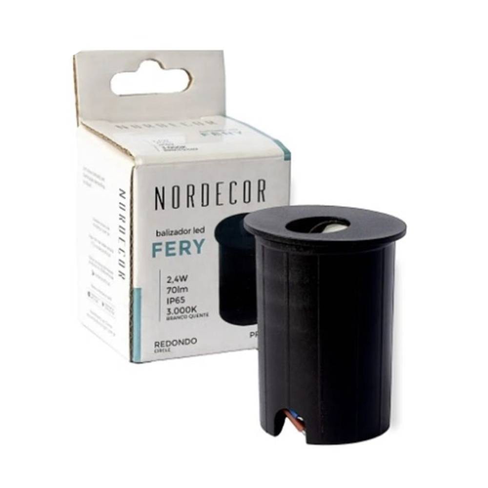 Luminária Balizador de Embutir Nordecor Redonda 2,4W 3000K Preto - 2372