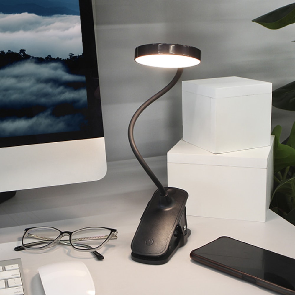 Luminária de Mesa Taschibra Puck Recarregável Com Presilha Preto - 15020045-02