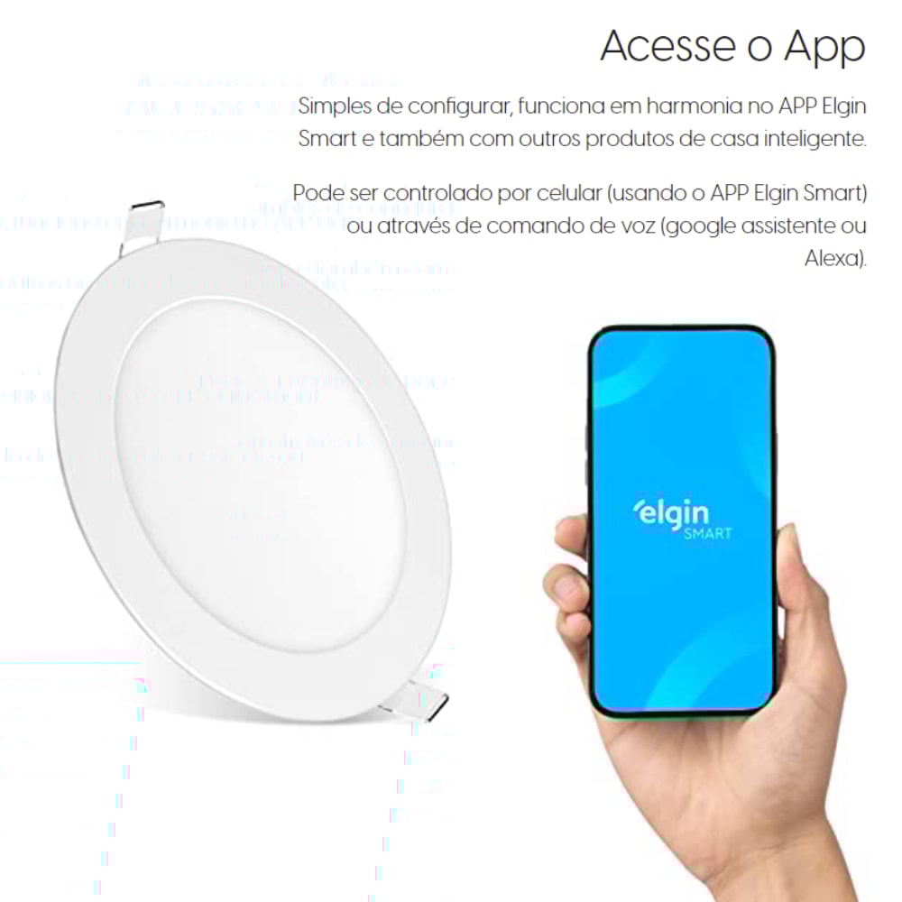 Luminária Embutir Elgin Inteligente Redonda 18W 3000K - 6000K - 48D18WERWIFI