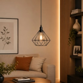 Luminária Pendente ARS Aramado Diamante E27 Preto - 156