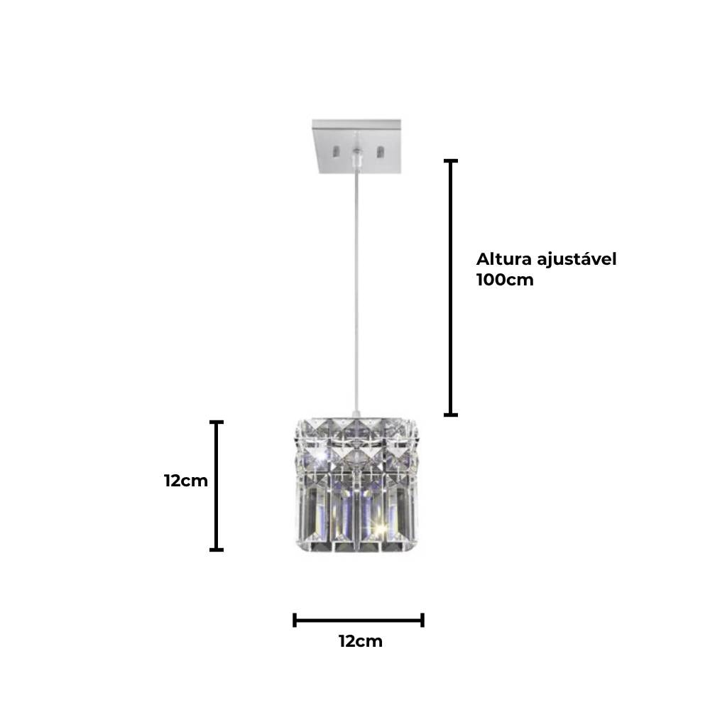Luminária Pendente Bronzearte Paris Quadrada 1L Cristal - GPPR121201PD