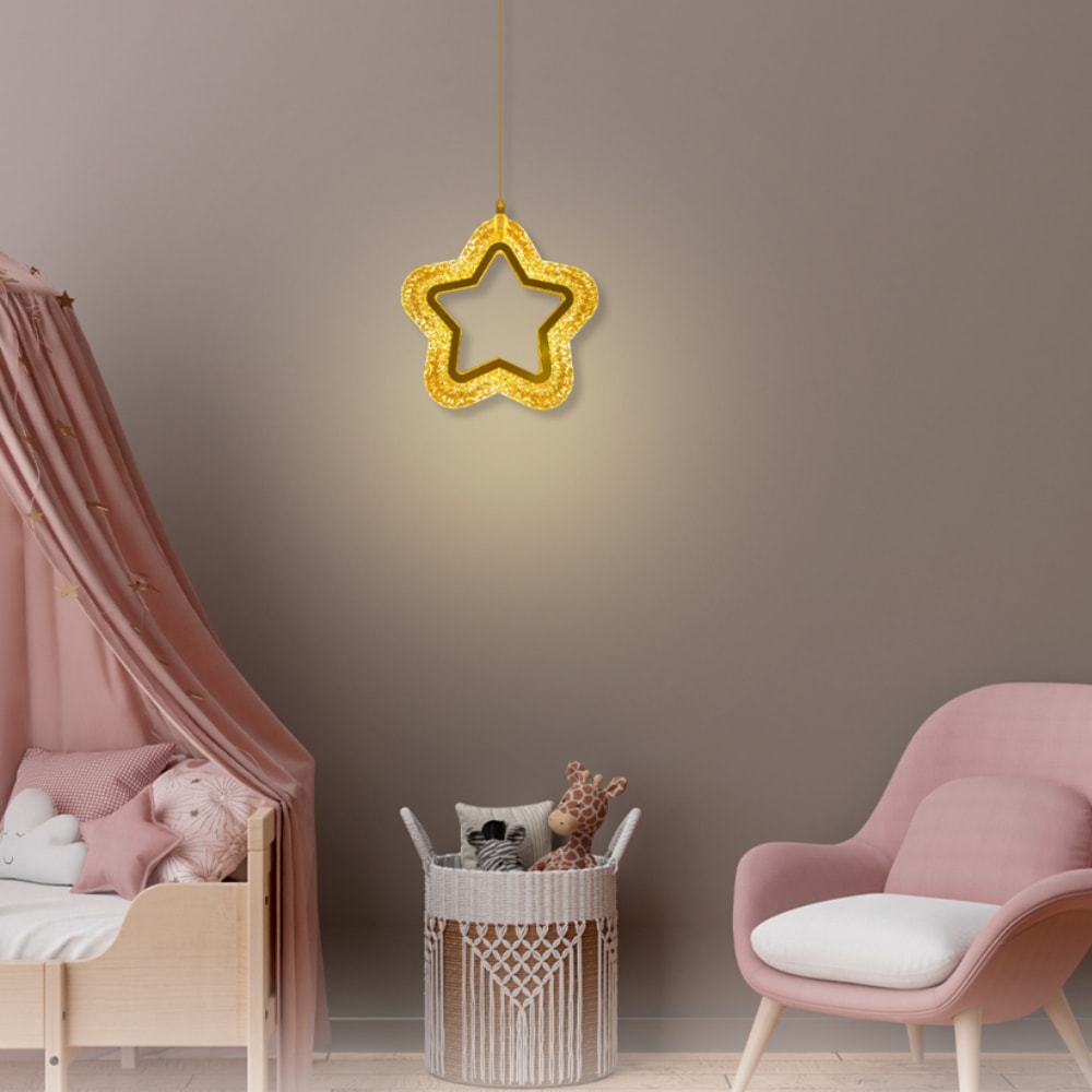 Luminária Pendente Cinderella Estrela Vazada de Acrílico Led 3200K 9W Cabo 2m - XK001