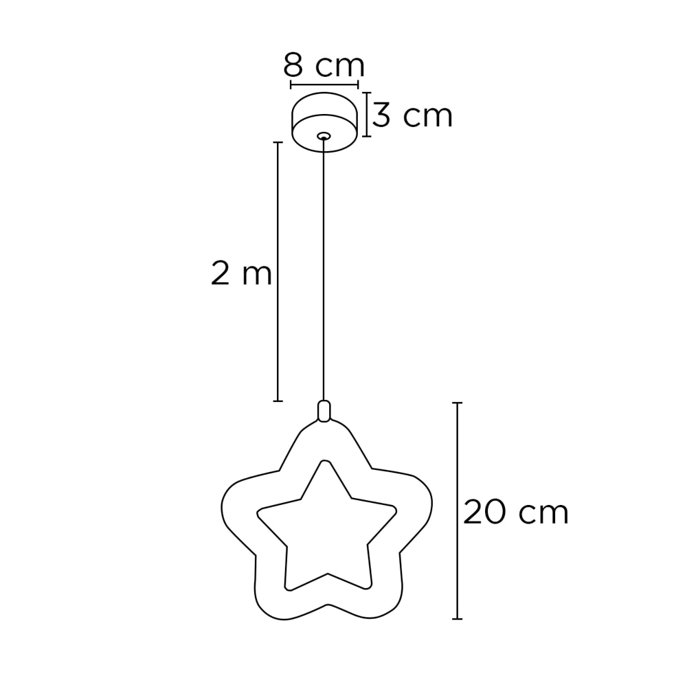 Luminária Pendente Cinderella Estrela Vazada de Acrílico Led 3200K 9W Cabo 2m - XK001