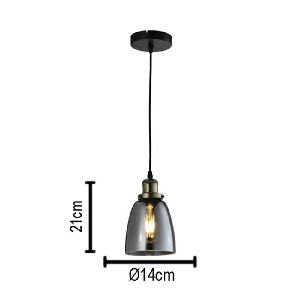 Luminária Pendente Heavy Maine E27 21x14cm Vidro E Metal Fumê - SL-5698
