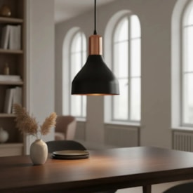 Luminária Pendente Nobre Berlim Luxo 20x15,5cm Preto Fosco com Cobre - 9183