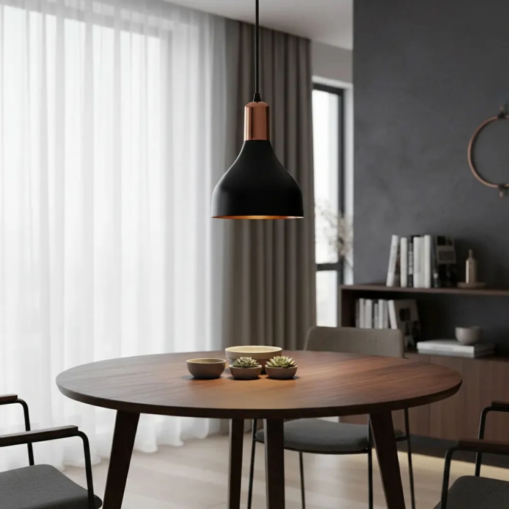 Luminária Pendente Nobre Berlim Luxo 20x15,5cm Preto Fosco com Cobre - 9183