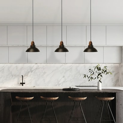 Luminária Pendente Nobre Liano P 26,5x27cm Preto Fosco com Cobre e Alça em Couro - 0230