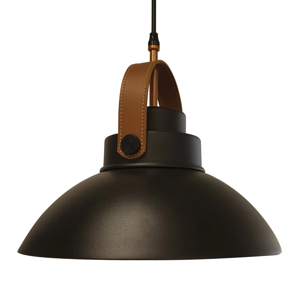 Luminária Pendente Nobre Liano P 26,5x27cm Preto Fosco com Cobre e Alça em Couro - 0230