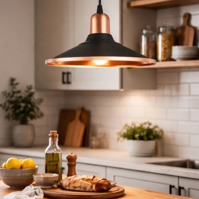 Luminária Pendente Nobre Retrô P 13,5x25cm Preto Fosco com Cobre - 15009