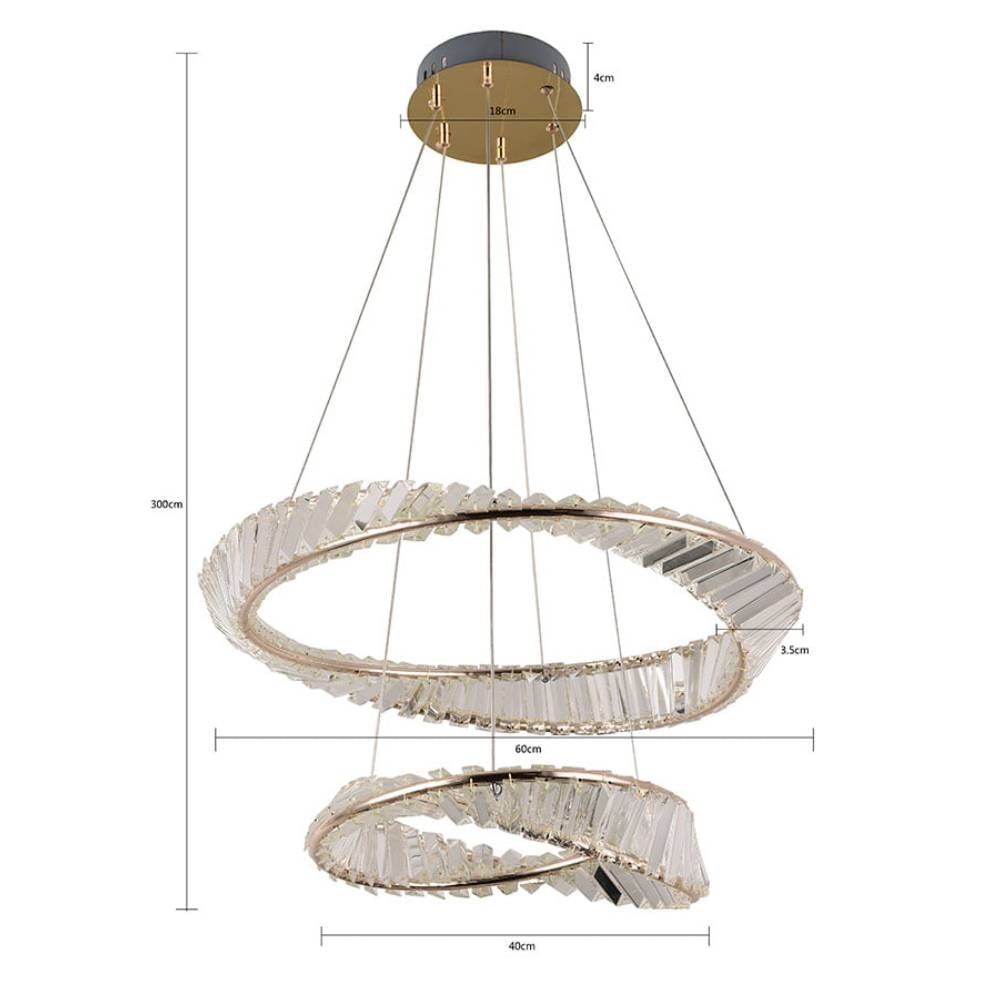 Luminária Pendente Nordecor Lezie Led 40+60cm 71W 3000K Cristal Ouro - 2737