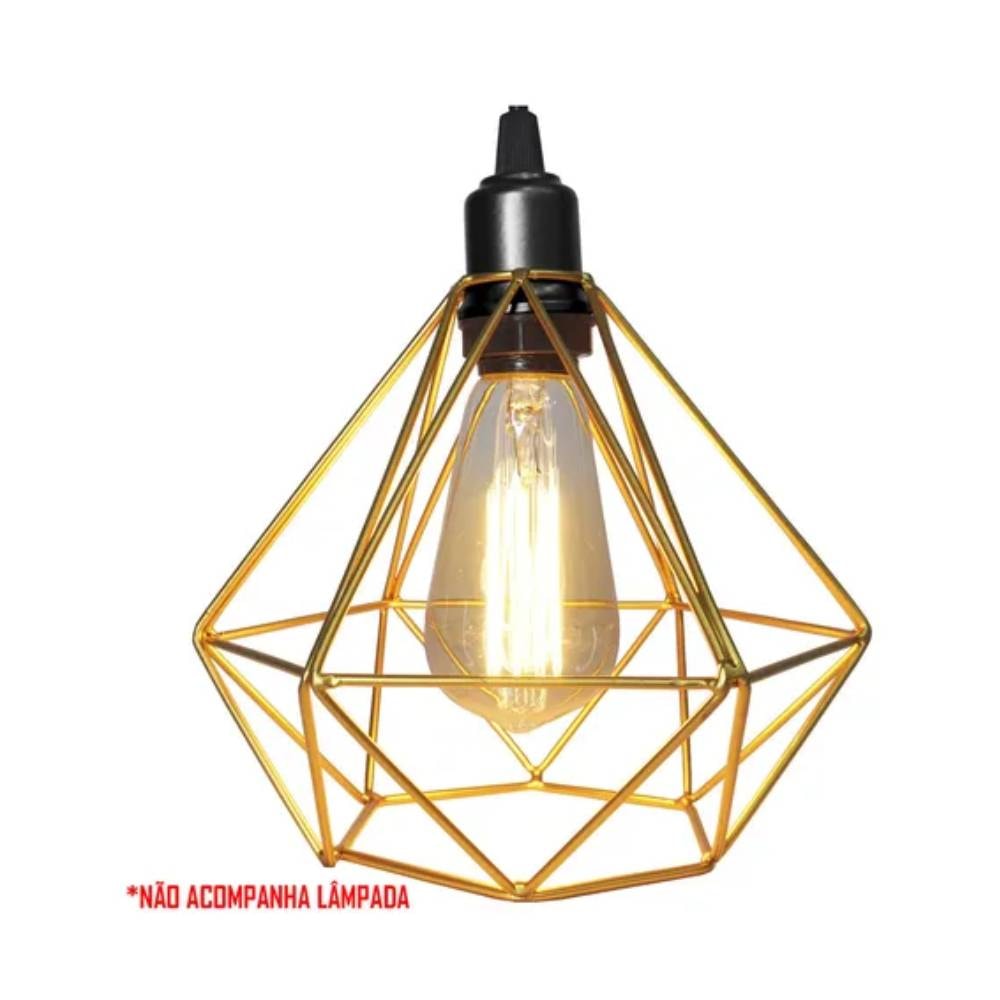 Luminária Pendente RGA Diamante 18cm Dourado - 1848