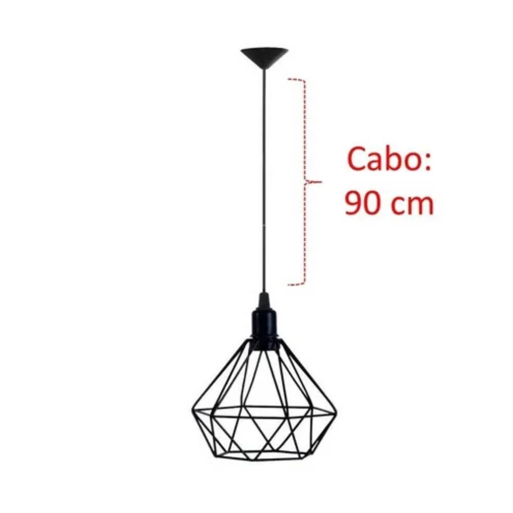 Luminária Pendente RGA Diamante 18cm Preto Fosco - 1848