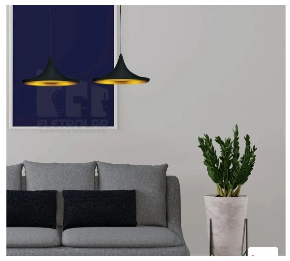 Luminária Pendente RGA Sevilha Preta Fosca Dourada - 1429