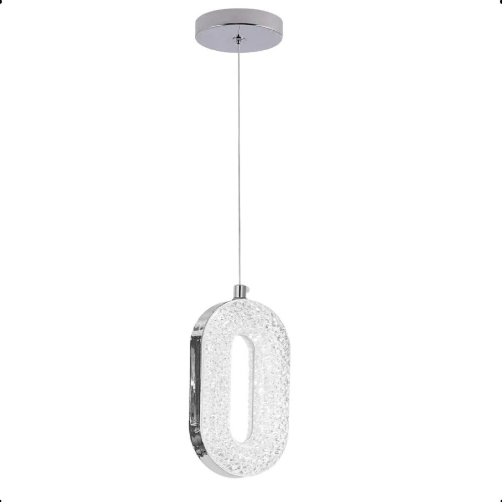 Luminária Pendente Sindora 9x18cm 8W 3000K 600 Lumens Metal Cromado e Plástico - QD05169