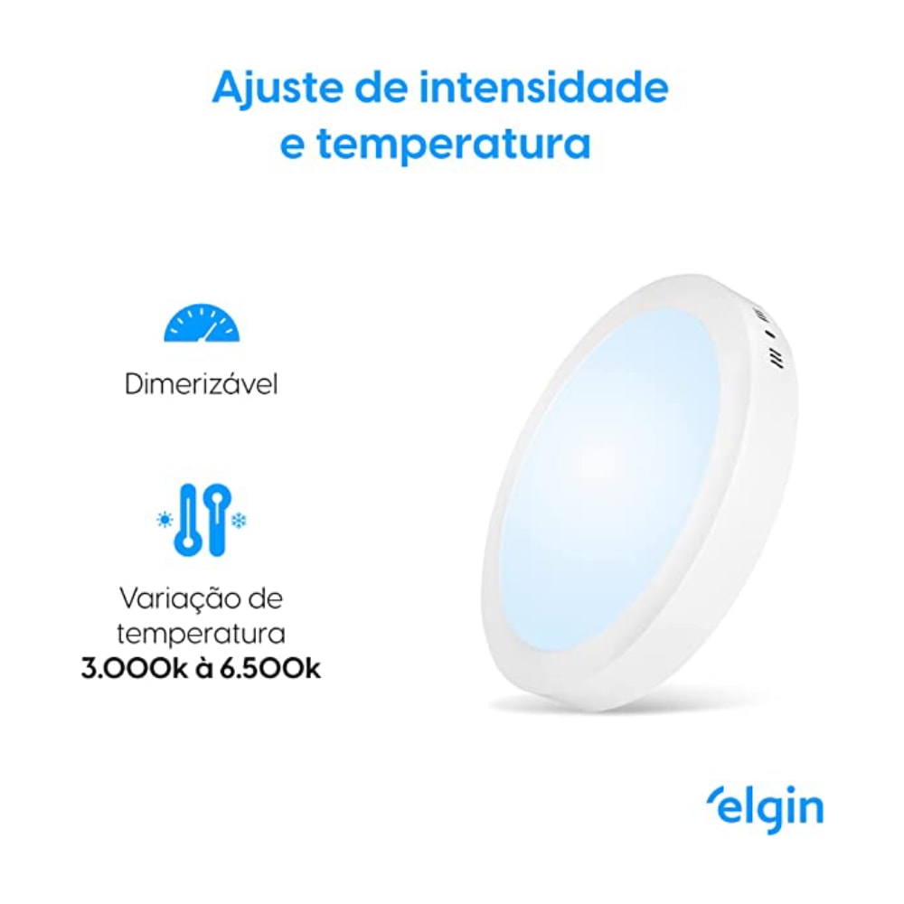 Luminária Sobrepor Elgin Inteligente Redonda 18W 3000K - 6000K - 48D18WSRWIFI