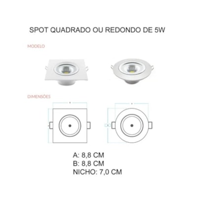 Luminária Spot Avant Redonda 5W 3000K Branca - 863020571