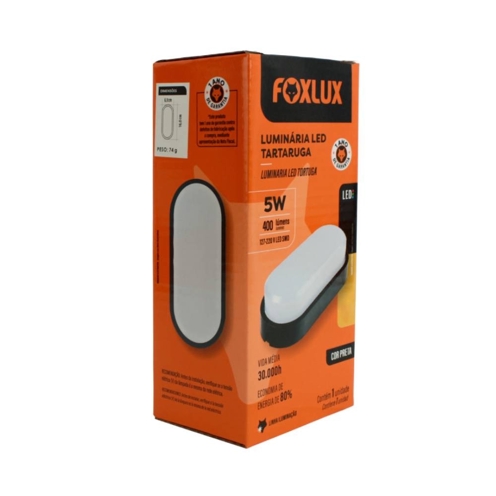 Luminária Tartaruga FoxLux 12W 6000K Preto - LED93.17