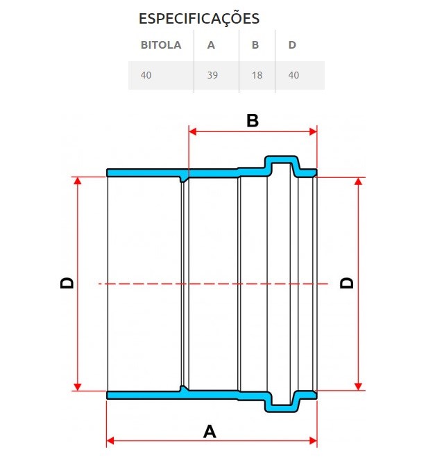 Luva PVC Simples para Esgoto Tigre 40mm 1.1/2