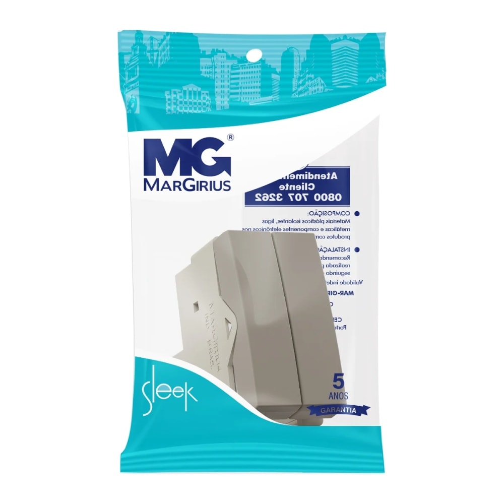 Módulo Interruptor Duplo Simples Margirius Sleek 10A 250V Argila - 22311