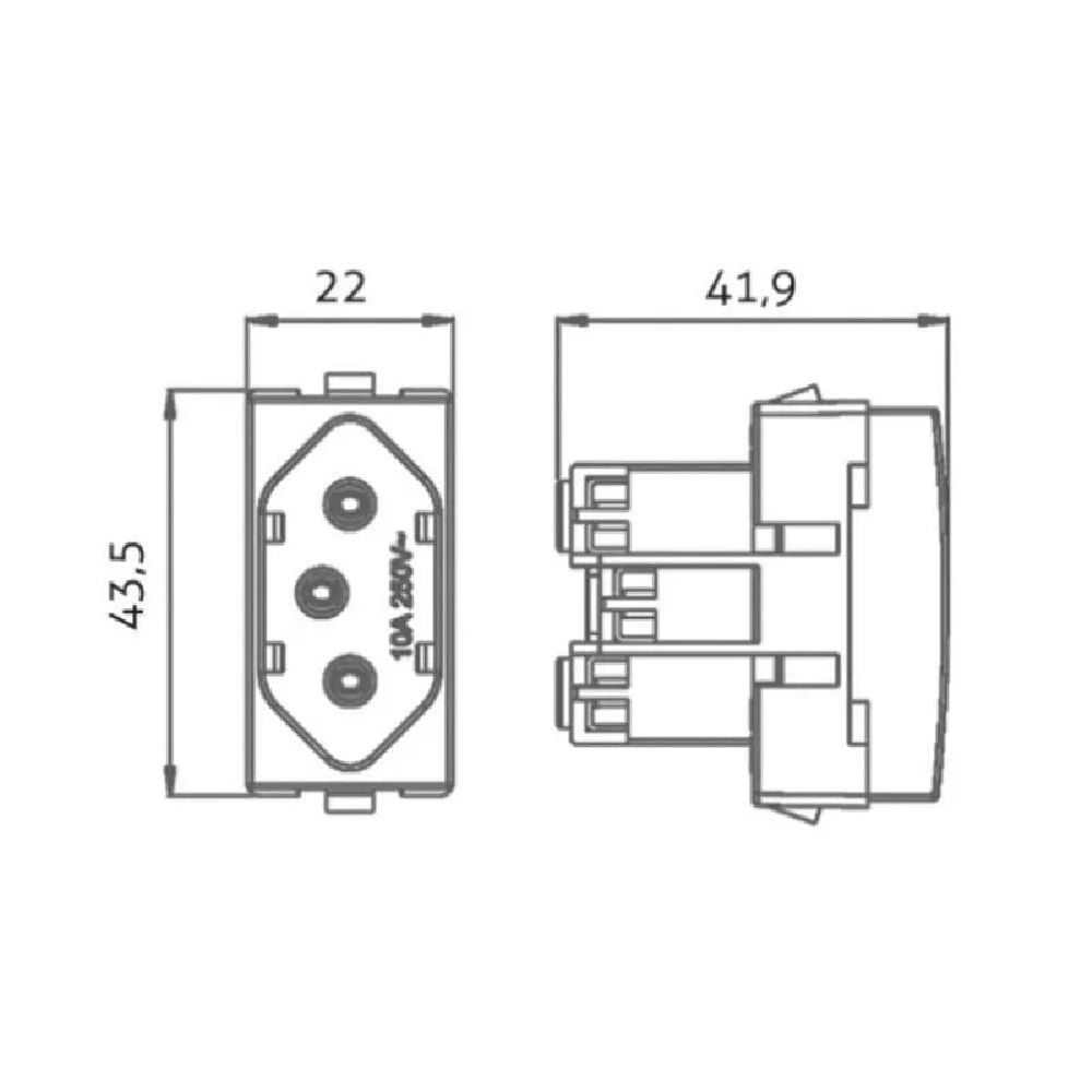 Módulo Tomada 2P+T Margirius Sleek 10A 250V Argila - 22061