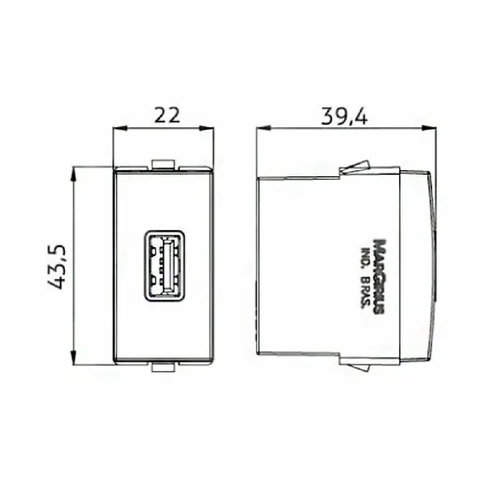 Módulo Tomada Carregador USB Margirius Sleek 2A Bivolt Argila - 22294
