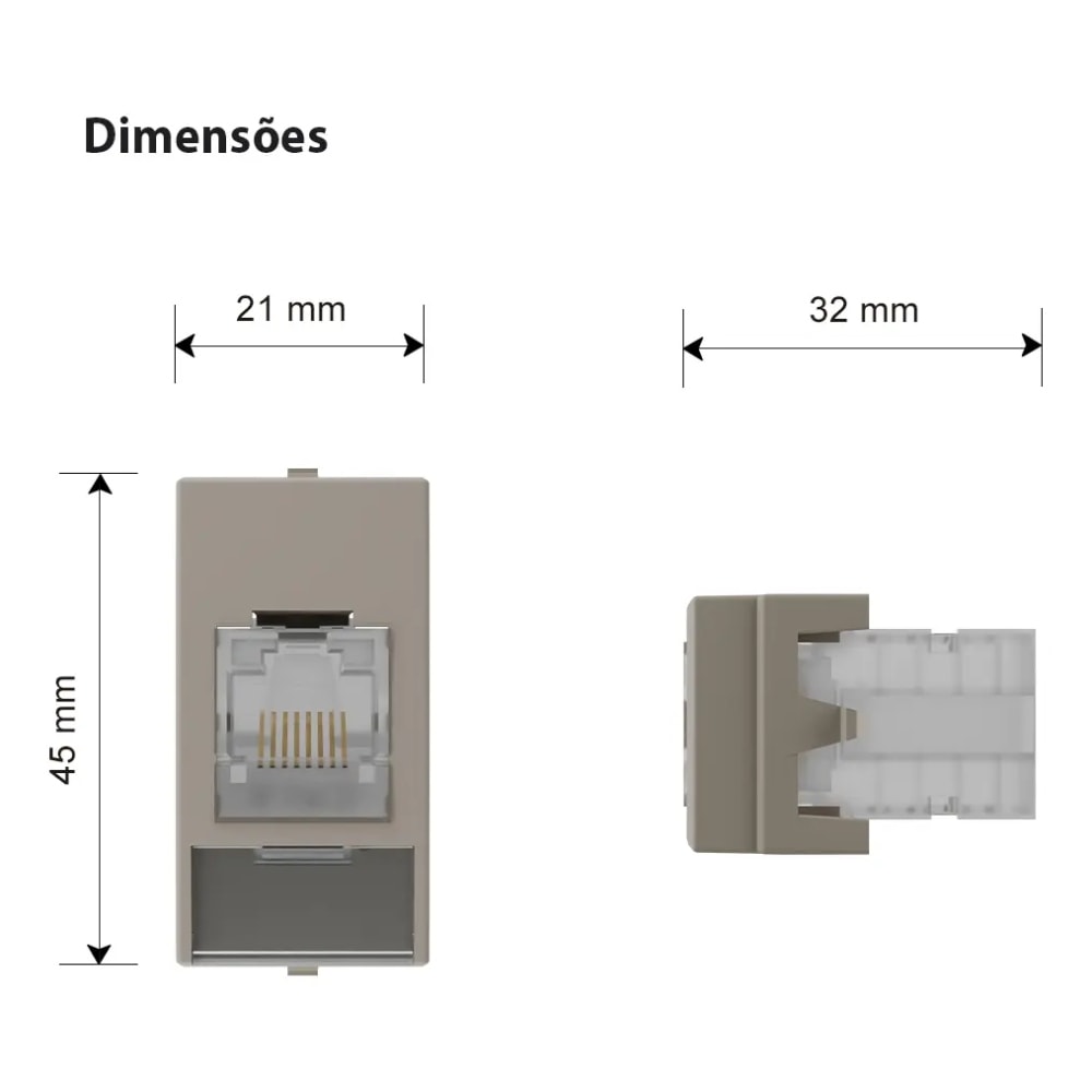 Módulo Tomada Rede Margirius Sleek RJ45 CAT6 Argila - 22286