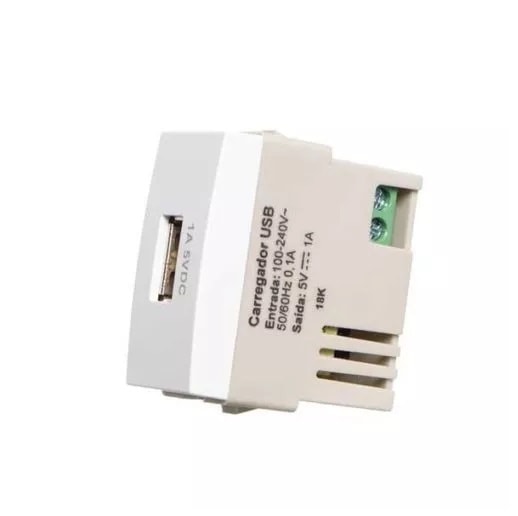 Módulo Tomada USB Margirius Sleek 1A Bivolt Branca Brilhante - 16066