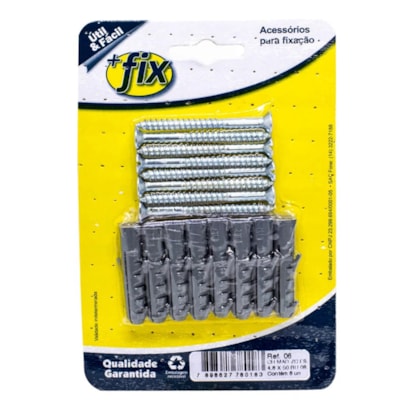 Parafuso +Fix Madeira Chata 4.8x50 Bucha Nº8 8 Peças - R.06