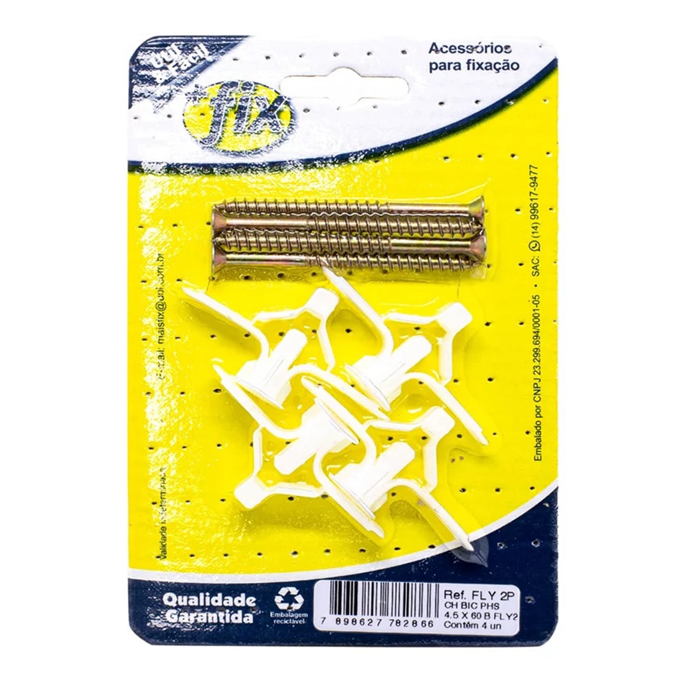 Parafuso +Fix Philips Chata 4.5 Bucha Fly Nº2 4 Peças - R.FLY 2P