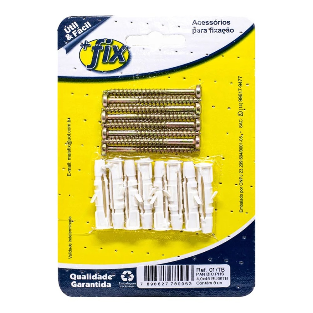 Parafuso +Fix Philips Panela 4x45 Bucha Nº6 8 Peças - R.01/TB