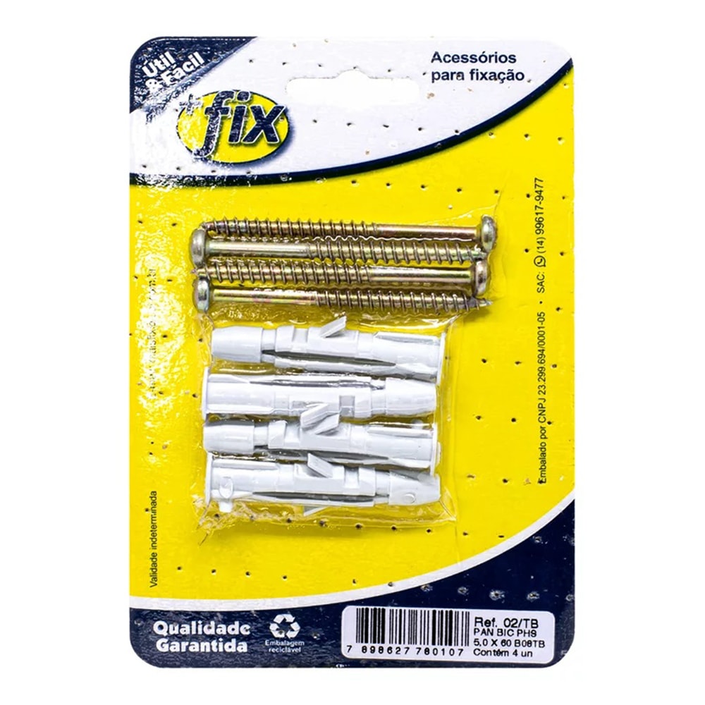 Parafuso +Fix Philips Panela 5x60 Bucha Nº8 4 Peças - R.02/TB