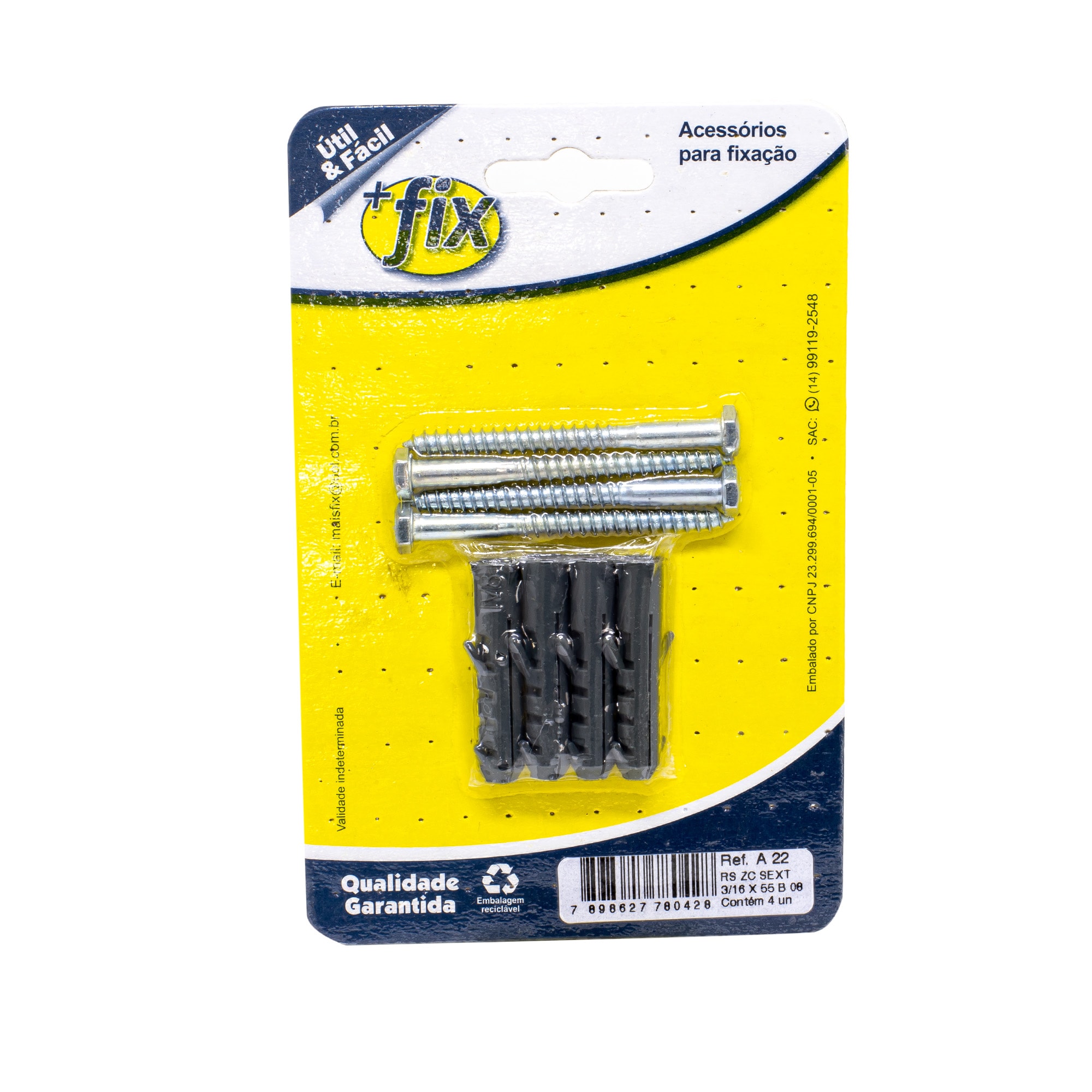 Parafuso +Fix Rosca Soberba Sextavado 3/16x55 Nº8 4 Peças - R. A 22