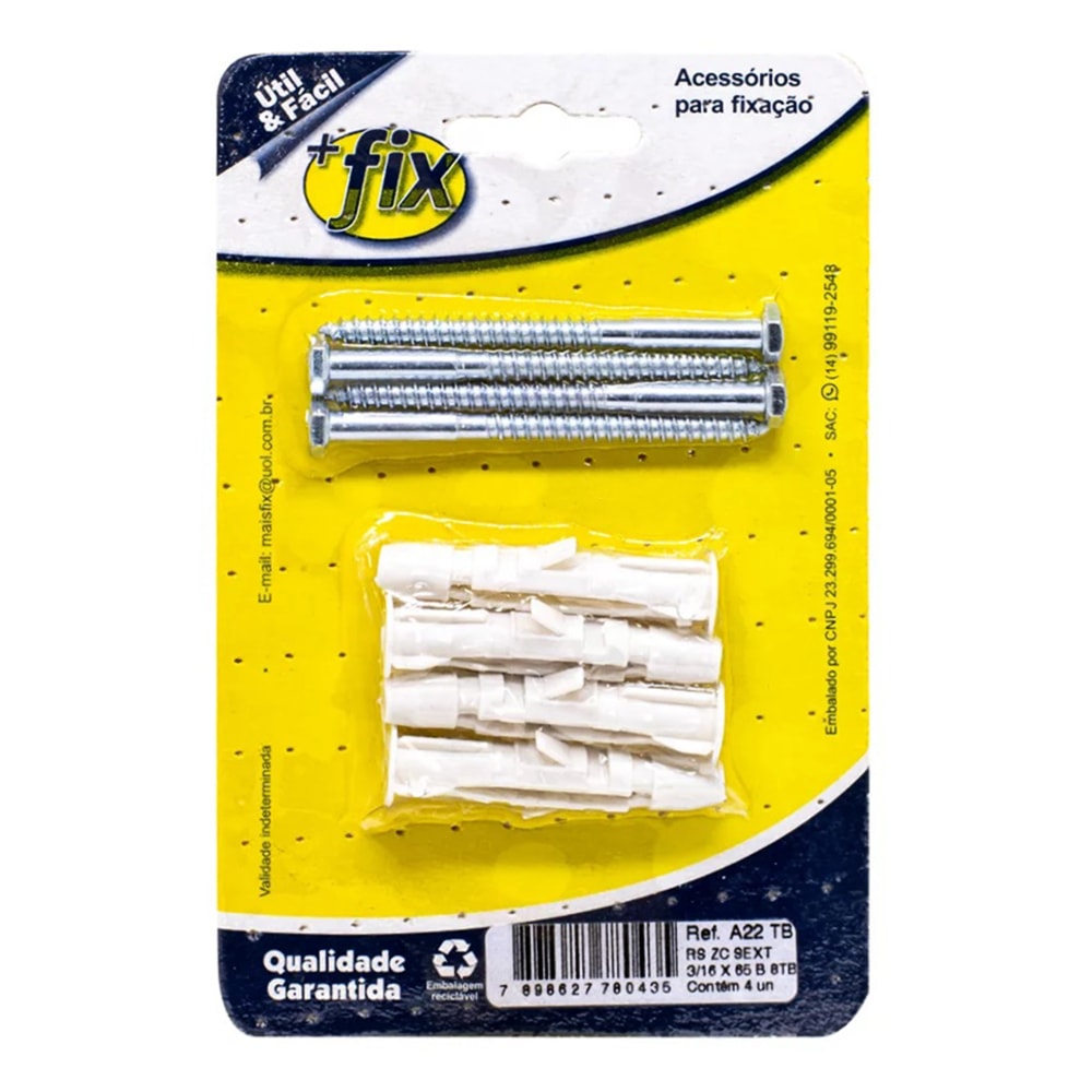 Parafuso +Fix Rosca Soberba Sextavado 3/16x65 Nº8 4 Peças - R.22/TB