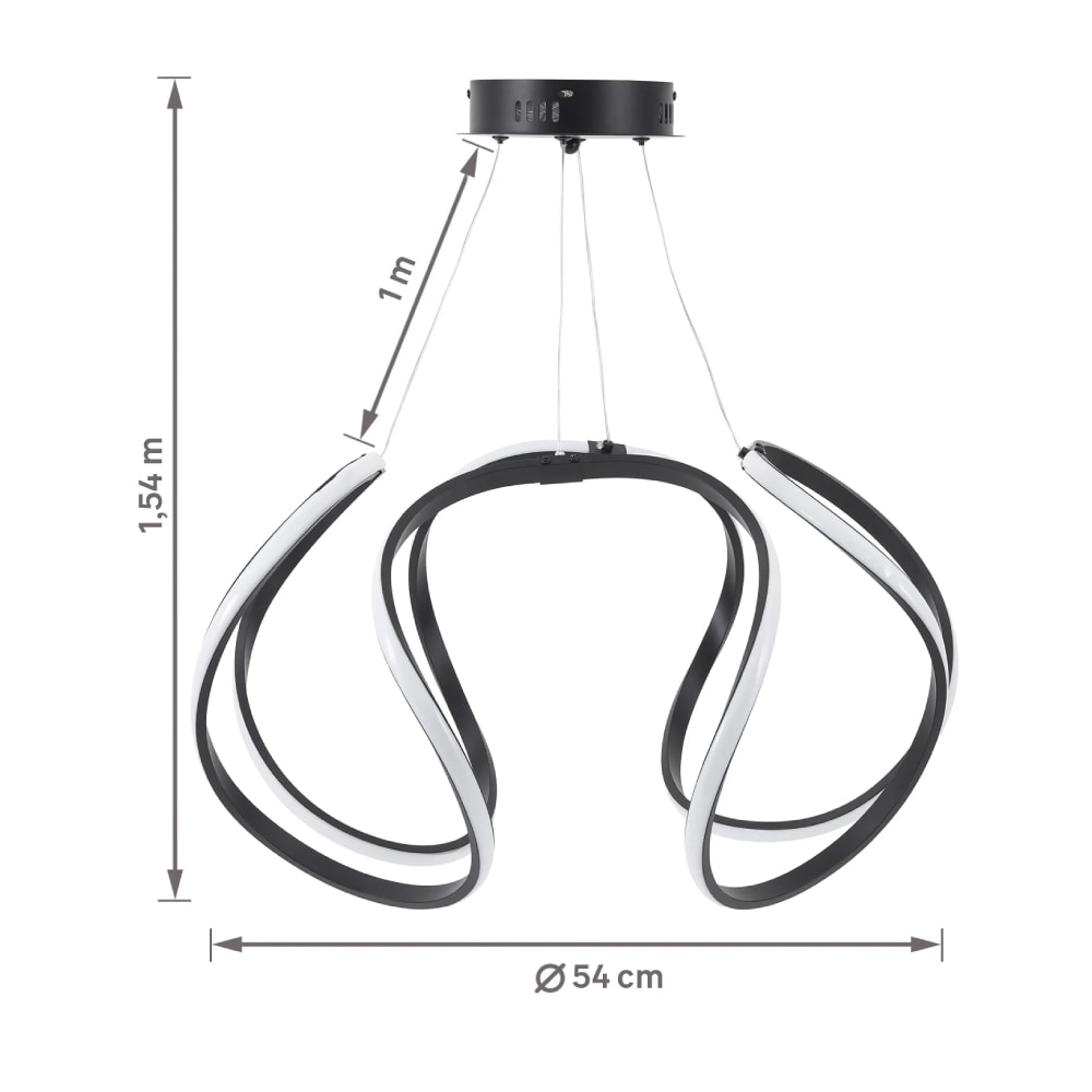 Pendente LED LLUMM Space Contour 48cm Preto 50W 3000K