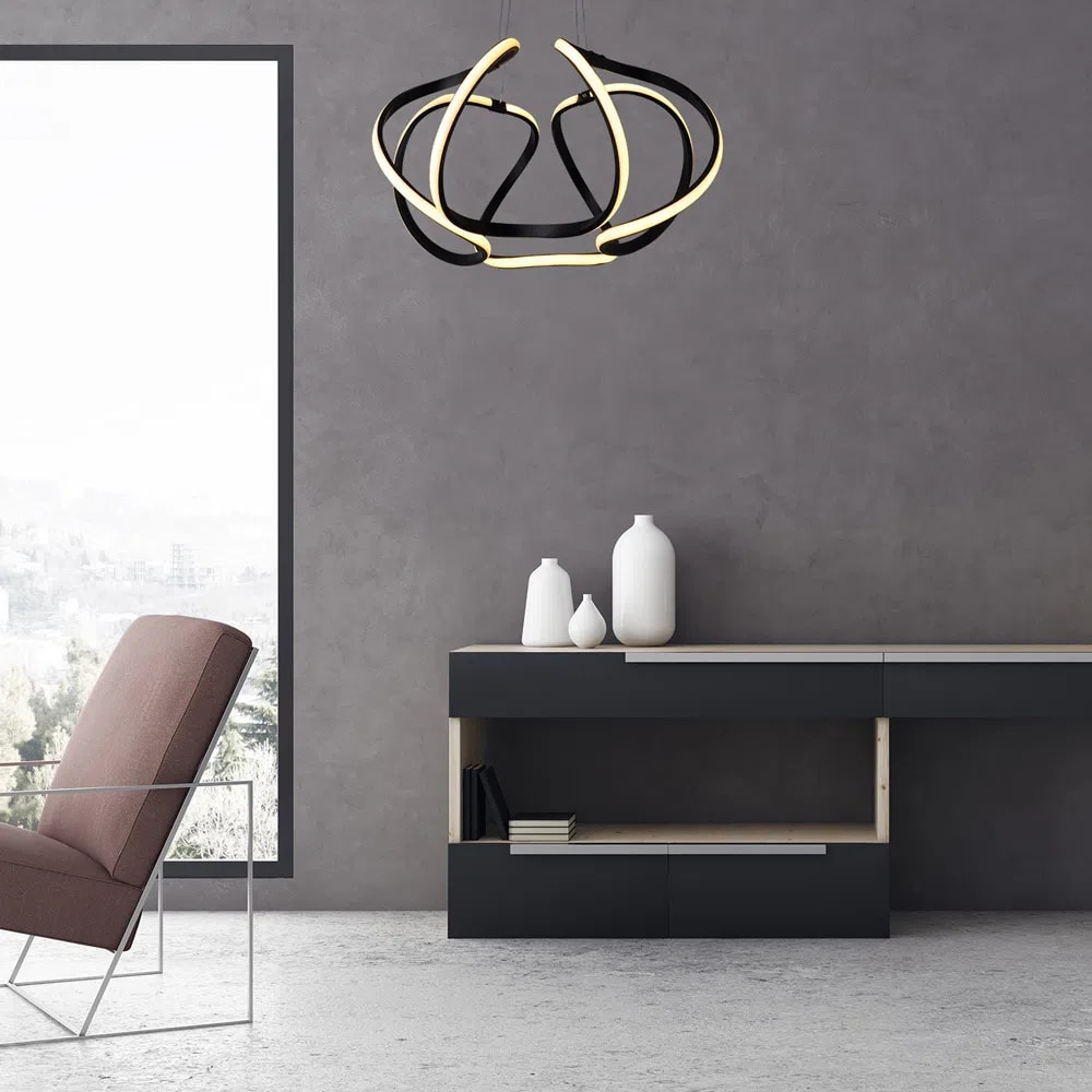 Pendente LED LLUMM Space Contour 48cm Preto 50W 3000K