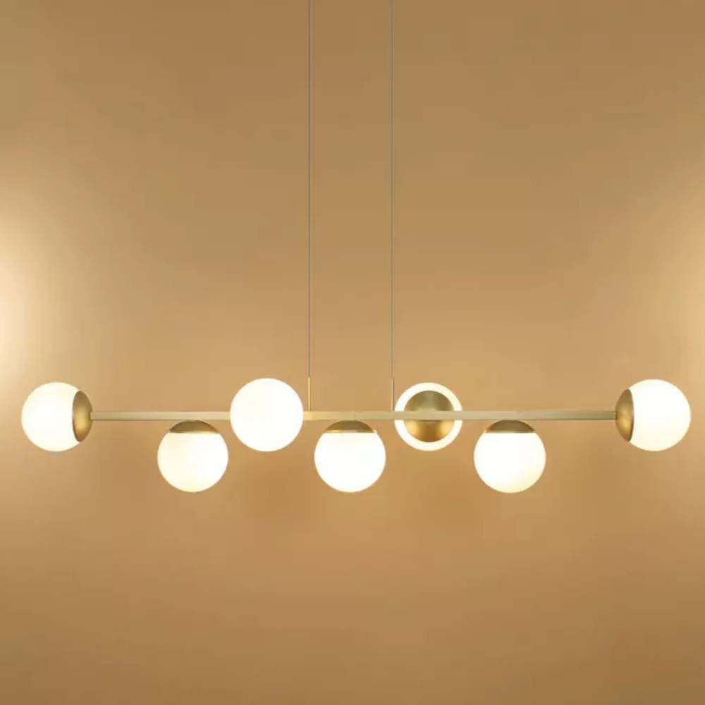 Pendente Trilho Nobre Zadar 18X30X123cm 7 Globos Leitoso Dourado - 9090T