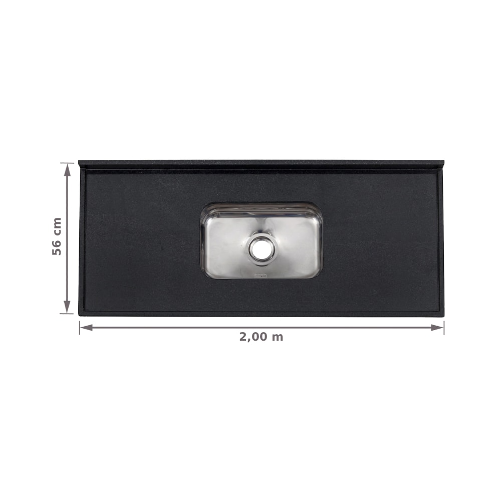 Pia de Cozinha 2,00m Granito com Cuba MSJ Preto São Gabriel