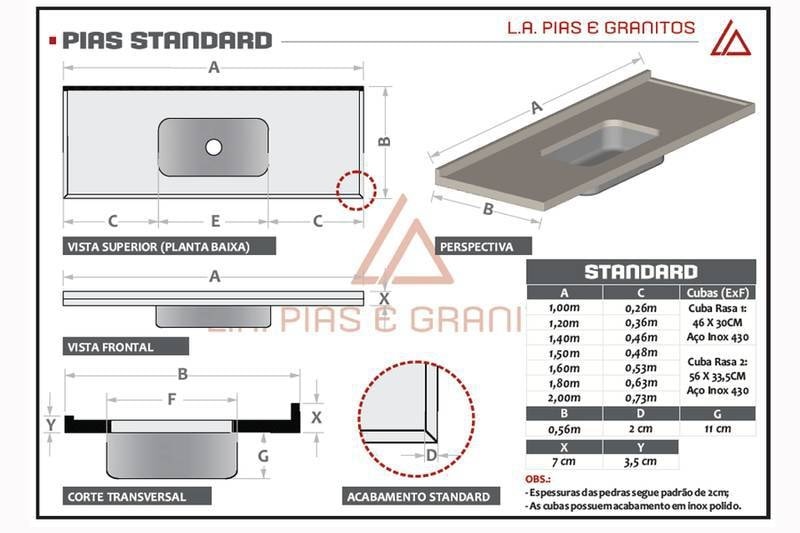 Pia de Cozinha 2,00m Granito LA Pias Bege Arabesco STD - P20001BA